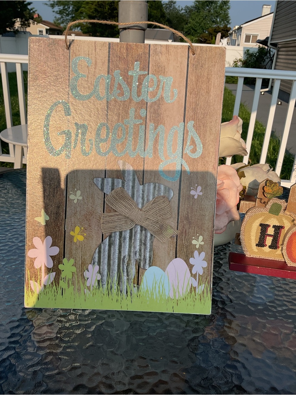 Easter Greetings Pastel Wood Hanging Sign